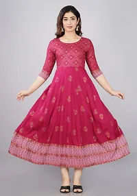 TRISHIKHA Women's Rayon Embroidered Anarkali Kurti (Dark Pink-XX-Large)-thumb3