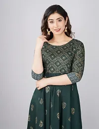 TRISHIKHA Women's Rayon Embroidered Anarkali Kurti (Green-Large)-thumb4