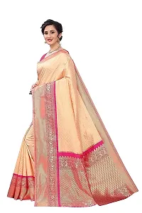 Soft Kanjeevaram Silk Saree For Women & Girls | Indian Ethnic Wear | Traditional Women's Wedding Piece Bollywood Designer (PEACH-MODEL-2)-thumb1