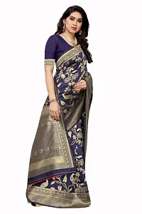 Kanjeevaram Silk Saree Traditional Women's Wedding Piece Bollywood Designer Navy Blue-thumb2