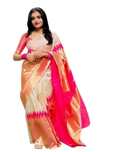 Stylish Silk Blend Saree With Blouse Piece For Women