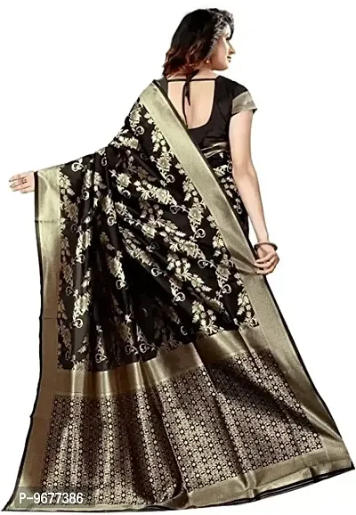 Women's Premium Soft Silk Saree Zari Vintage Indian Blouse 100% Woven Sarees Handwoven Fabric Traditional Women's Wedding Piece Bollywood Designer (BLACK)-thumb2