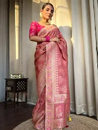 Stylish Pink Art Silk Saree With Blouse Piece For Women-thumb1