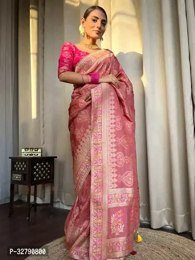 Stylish Pink Art Silk Saree With Blouse Piece For Women-thumb2