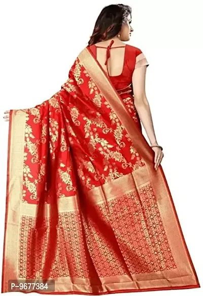 Women's Premium Soft Silk Saree Zari Vintage Indian Blouse 100% Woven Sarees Handwoven Fabric Traditional Women's Wedding Piece Bollywood Designer (RED)-thumb2