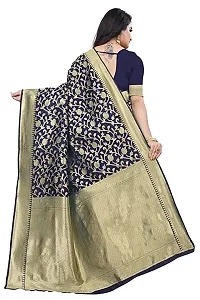 Copper Zari Pure Silk Saree | Indian Ethnic Wear | Traditional Women's Wedding Piece Bollywood Designer (NAVY BLUE)-thumb2