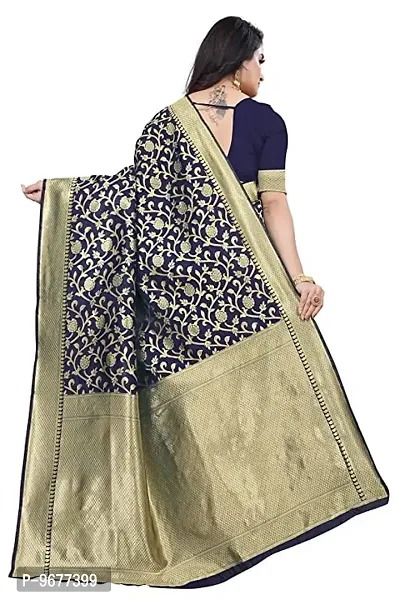 Copper Zari Pure Silk Saree | Indian Ethnic Wear | Traditional Women's Wedding Piece Bollywood Designer (NAVY BLUE)-thumb3