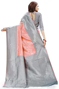 Kanjeevaram Silk Saree Traditional Women's Wedding Piece Bollywood Designer Grey Peach-thumb2