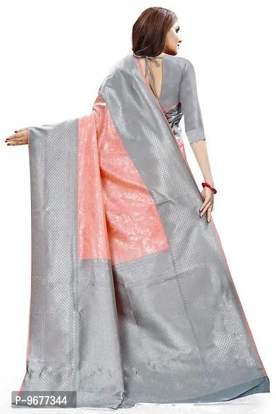 Kanjeevaram Silk Saree Traditional Women's Wedding Piece Bollywood Designer Grey Peach-thumb3