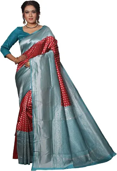 Women's Kanjeevaram Dot Printed Silk Saree Pure Zari Traditional Women's Wedding Piece Bollywood Designer