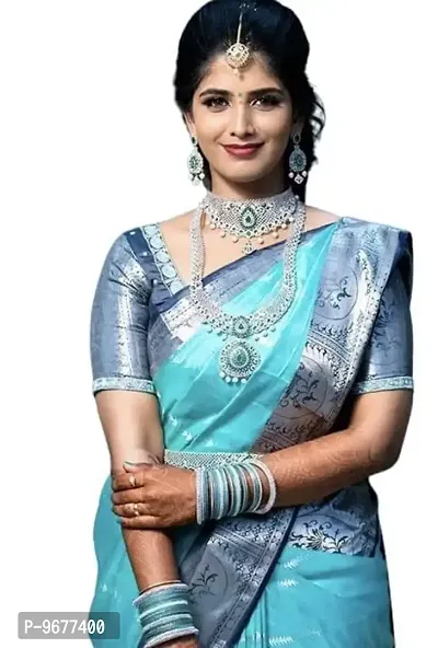 Soft Silk Saree | Indian Ethnic Wear | Traditional Women's Wedding Piece Bollywood Designer (SILVER)-thumb0