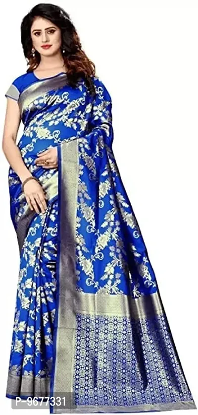 Women's Premium Soft Silk Saree Zari Vintage Indian Blouse 100% Woven Sarees Handwoven Fabric Traditional Women's Wedding Piece Bollywood Designer (ROYALBLUE)