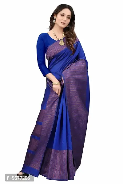 Kanchipuram Printed Ethnic Silk Saree | Indian Ethnic Wear | Traditional Women's Wedding Wear Sari (NAVYBLUE)-thumb4