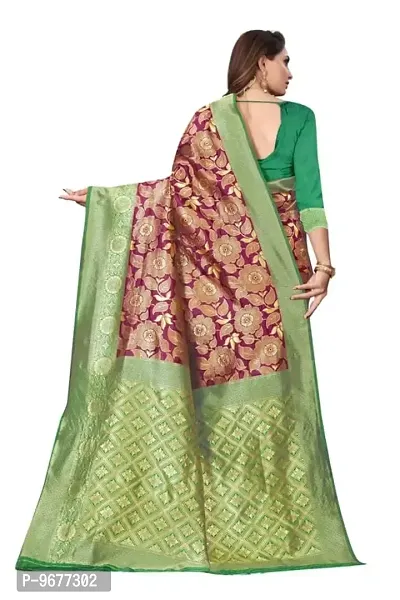 Kanjeevaram Silk Saree| Indian Ethnic Wear | Traditional Women's Wedding Piece Bollywood Designer (PURPLE GREEN)-thumb2