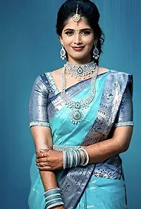 Soft Silk Saree | Indian Ethnic Wear | Traditional Women's Wedding Piece Bollywood Designer (SILVER)-thumb1