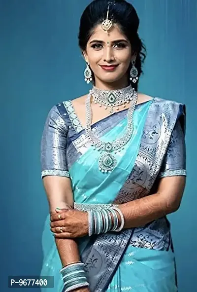 Soft Silk Saree | Indian Ethnic Wear | Traditional Women's Wedding Piece Bollywood Designer (SILVER)-thumb2