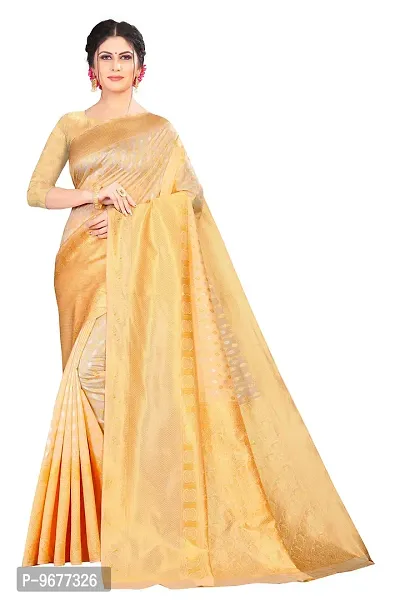 Women's Kanjeevaram Cream Color Silk Saree Pure Zari Traditional Women's Sari
