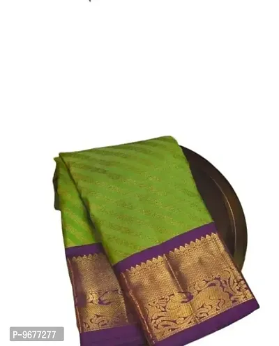 Classy Green Kanchipuram Silk Saree | Indian Ethnic Wear | Traditional Women's Wedding Piece Bollywood Designer-thumb0