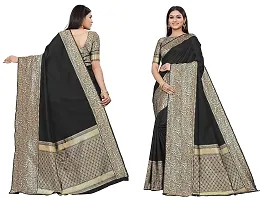 Smooth Kanjeevaram Silk Saree Pure Zari Traditional Women's Wedding Wear Sari (BLACK)-thumb2