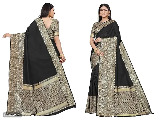 Smooth Kanjeevaram Silk Saree Pure Zari Traditional Women's Wedding Wear Sari (BLACK)-thumb3