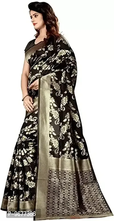 Women's Premium Soft Silk Saree Zari Vintage Indian Blouse 100% Woven Sarees Handwoven Fabric Traditional Women's Wedding Piece Bollywood Designer (BLACK)-thumb3