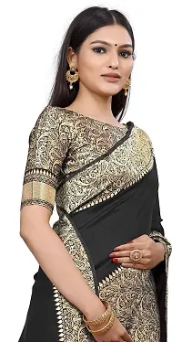 Smooth Kanjeevaram Silk Saree Pure Zari Traditional Women's Wedding Piece Bollywood Designer (BLACK)-thumb2