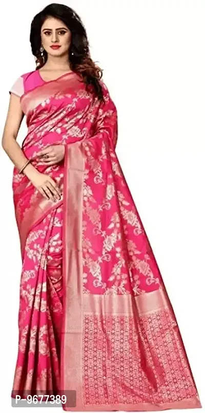 Women's Premium Soft Silk Saree Zari Vintage Indian Blouse 100% Woven Sarees Handwoven Fabric Traditional Women's Wedding Piece Bollywood Designer (RANI)-thumb0