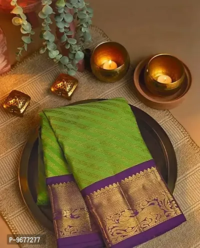 Classy Green Kanchipuram Silk Saree | Indian Ethnic Wear | Traditional Women's Wedding Piece Bollywood Designer-thumb2