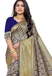 Kanchipuram Studio Wedding Banarasi Silk Saree | Indian Ethnic Wear | Traditional Women's Wedding Piece Bollywood Designer (NAVY BLUE)-thumb2