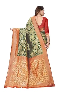 Kanjeevaram Silk Saree| Indian Ethnic Wear | Traditional Women's Wedding Piece Bollywood Designer (GREEN RED)-thumb1