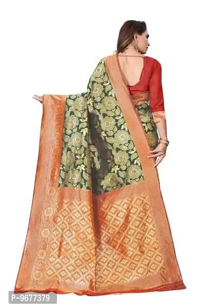 Kanjeevaram Silk Saree| Indian Ethnic Wear | Traditional Women's Wedding Piece Bollywood Designer (GREEN RED)-thumb2