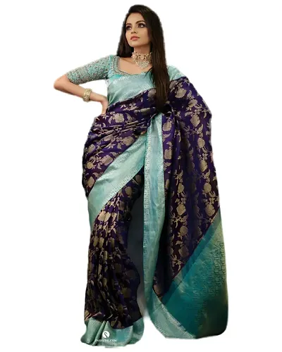 Women's Kanjeevaram Silk Sari Pure Zari Vintage Handwoven Fabric Traditional Women's Wedding Piece Bollywood Designer