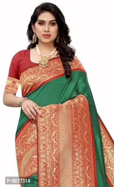 Green Butti Kanchipuram Soft Silk Saree | Indian Ethnic Wear | Traditional Women's Sari-thumb4