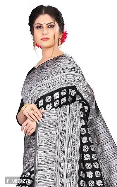 Women's Kanjeevaram Black Silver Color Silk Saree Pure Zari Traditional Women's Wedding Piece Bollywood Designer (BLACK SILVER-MODEL2)-thumb2