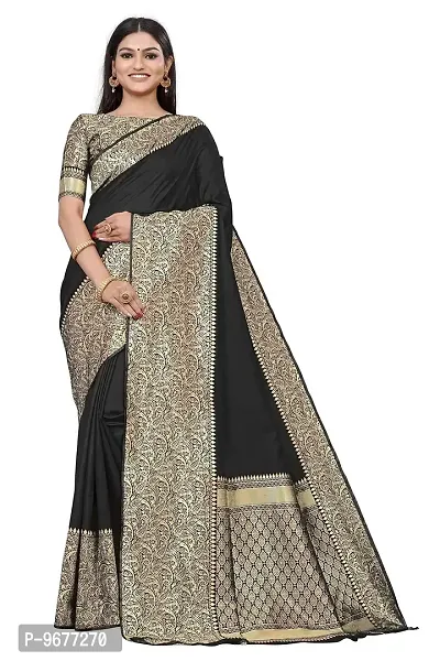 Smooth Kanjeevaram Silk Saree Pure Zari Traditional Women's Wedding Wear Sari (BLACK)