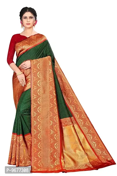 Green Butti Kanchipuram Soft Silk Saree | Indian Ethnic Wear | Traditional Women's Sari