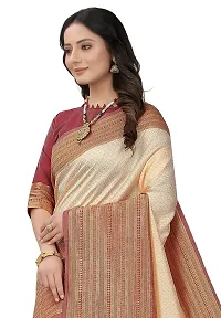 Smooth Kanjeevaram Pure Silk Zari Saree Traditional Women's Wedding Piece Bollywood Designer (CREAM MAROON-1)-thumb1