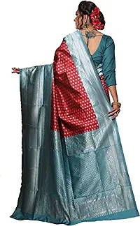 Women's Kanjeevaram Dot Printed Silk Saree Pure Zari Traditional Women's Wedding Piece Bollywood Designer (RED AQUABLUE-MODEL2)-thumb1