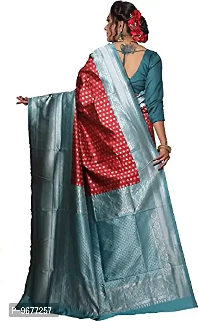 Women's Kanjeevaram Dot Printed Silk Saree Pure Zari Traditional Women's Wedding Piece Bollywood Designer (RED AQUABLUE-MODEL2)-thumb2