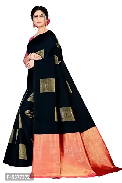 Kanchipuram Big Square Pattern Silk Saree | Indian Ethnic Wear | Traditional Women's Wedding Piece Bollywood Designer (BLACK)-thumb3