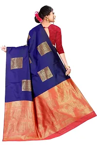 Kanchipuram Big Square Pattern Silk Saree | Indian Ethnic Wear | Traditional Women's Wedding Piece Bollywood Designer (NAVYBLUE)-thumb1