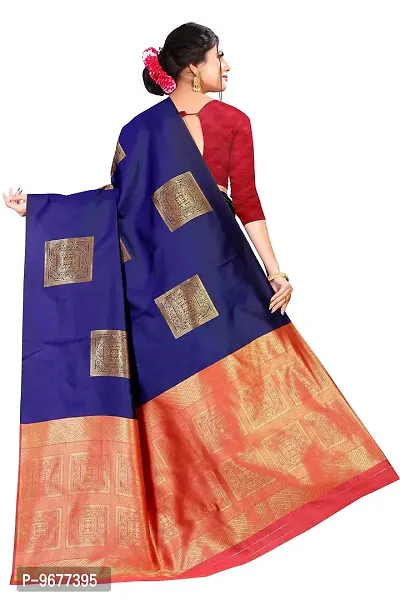 Kanchipuram Big Square Pattern Silk Saree | Indian Ethnic Wear | Traditional Women's Wedding Piece Bollywood Designer (NAVYBLUE)-thumb2