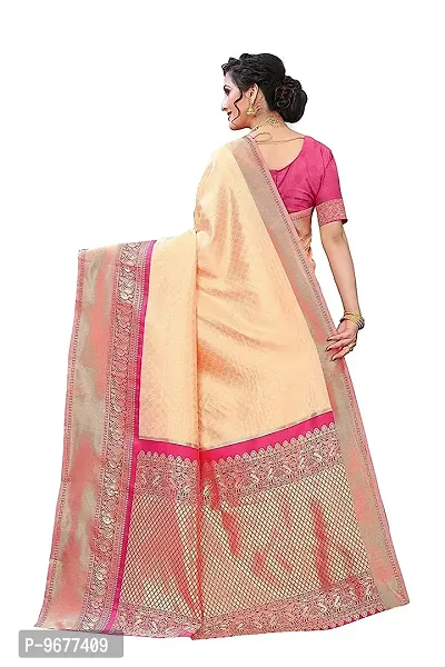 Soft Kanjeevaram Silk Saree For Women & Girls | Indian Ethnic Wear | Traditional Women's Wedding Piece Bollywood Designer (PEACH-MODEL-2)-thumb4