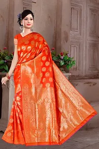 Kanjeevaram Printed Silk Saree Zari Traditional Women's Wedding Piece Bollywood Designer (ORANGE)-thumb1