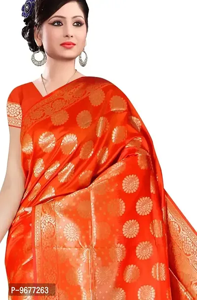 Kanjeevaram Printed Silk Saree Zari Traditional Women's Wedding Piece Bollywood Designer (ORANGE)-thumb3