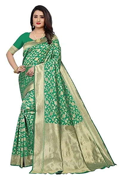 Zari Pure Silk Saree | Indian Ethnic Wear | Traditional Women's Wedding Wear Sari (GREEN)