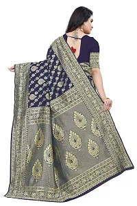 Banarasi Silk Saree | Indian Ethnic Wear | Traditional Women's Wedding Piece Bollywood Designer (NAVYBLUE)-thumb4