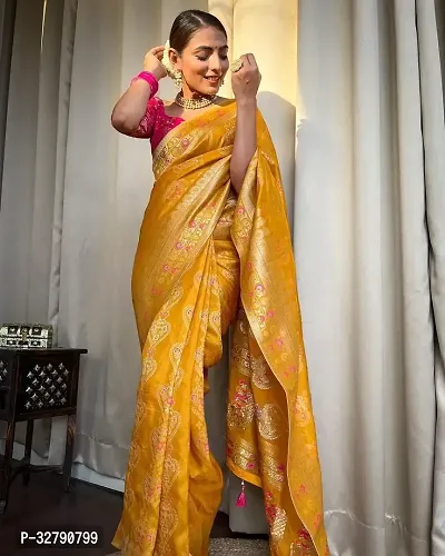 Stylish Yellow Art Silk Saree With Blouse Piece For Women