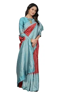 Women's Kanjeevaram Dot Printed Silk Saree Pure Zari Traditional Women's Wedding Piece Bollywood Designer (RED AQUABLUE-MODEL3)-thumb4