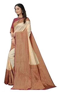 Smooth Kanjeevaram Pure Silk Zari Saree Traditional Women's Wedding Piece Bollywood Designer (CREAM MAROON-1)-thumb2